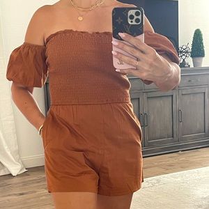 Abercrombie linen smocked shorts romper